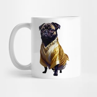 The Regal Pug: Adorned in a Golden Kimono Mug